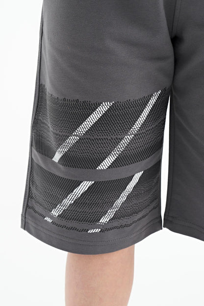 Dark Grey Print Detailed Laced Standard Fit Boys Shorts - 11125