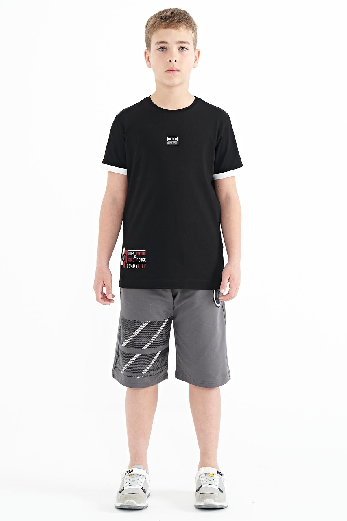 Dark Grey Print Detailed Laced Standard Fit Boys Shorts - 11125