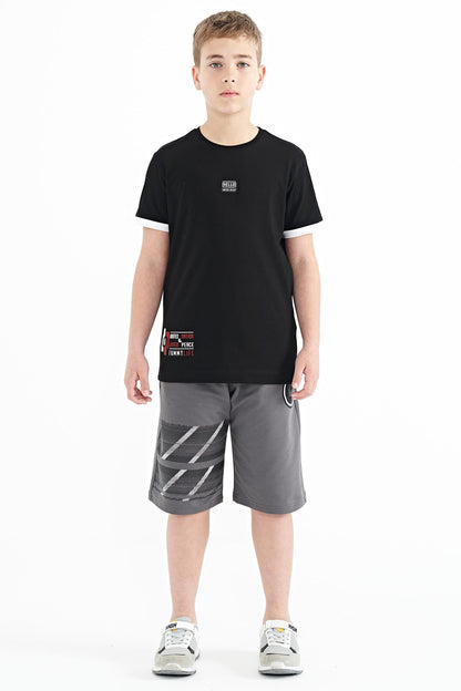 Dark Grey Print Detailed Laced Standard Fit Boys Shorts - 11125