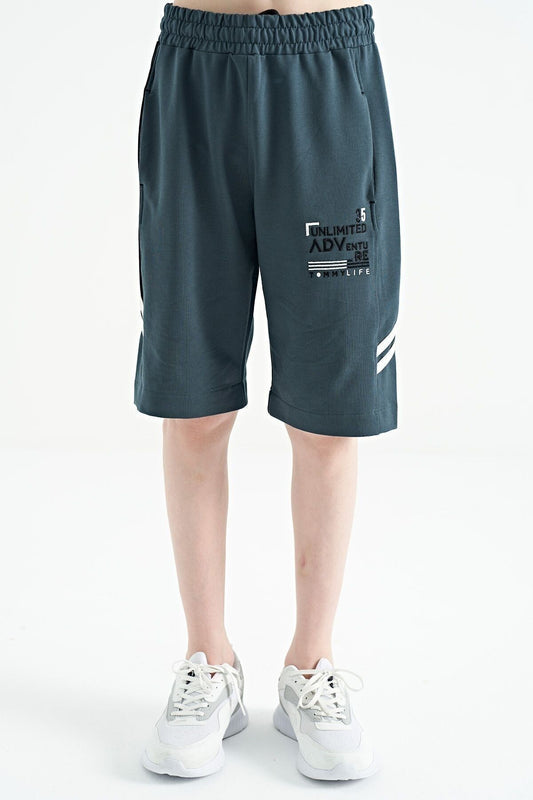 Forest Green Embroidered Pattern Laced Standard Fit Boys Shorts - 11124