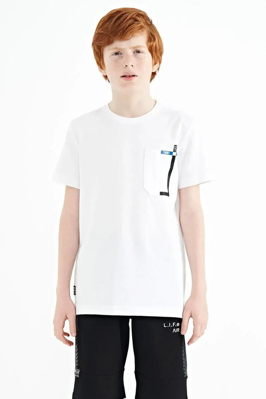 White Cep Detailed O Collar Standard Fit Boys T-Shirt - 11120