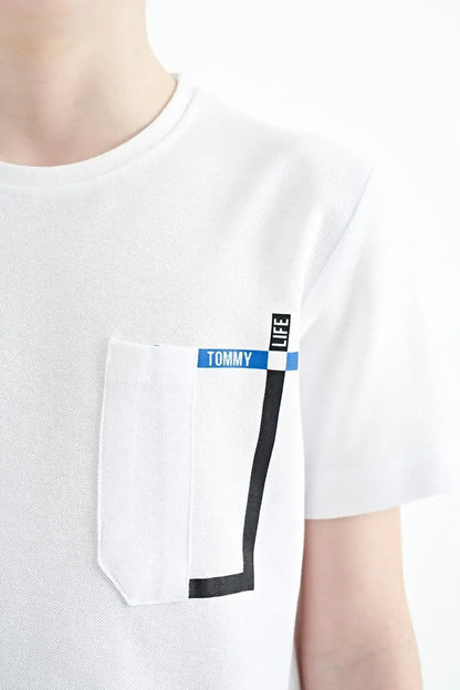White Cep Detailed O Collar Standard Fit Boys T-Shirt - 11120