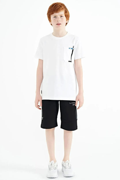 White Cep Detailed O Collar Standard Fit Boys T-Shirt - 11120
