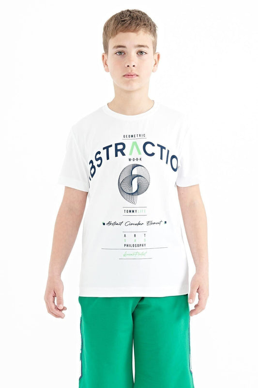 White Print Detailed O Collar Standard Fit Boys' T-Shirt - 11103
