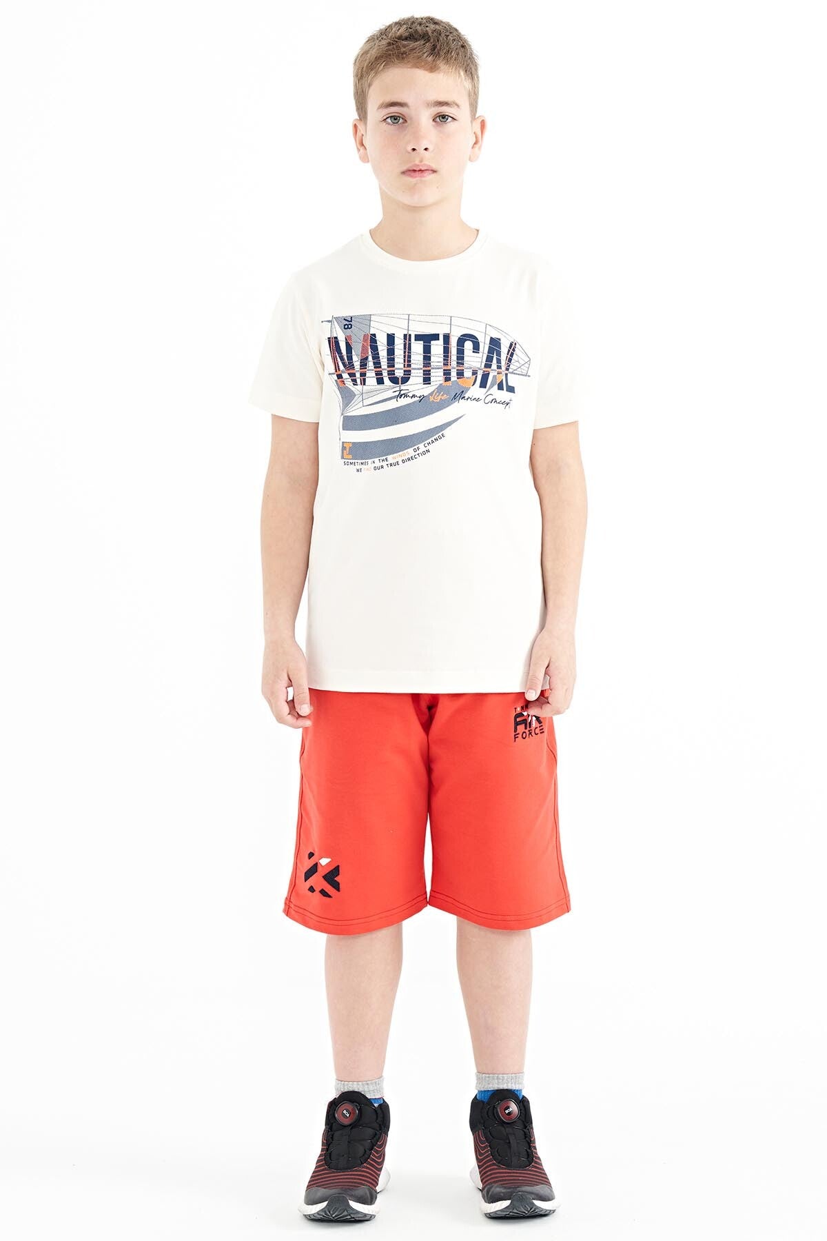 Ecru Print Letter O Collar Standard Fit Men's Kids T-Shirt - 11100