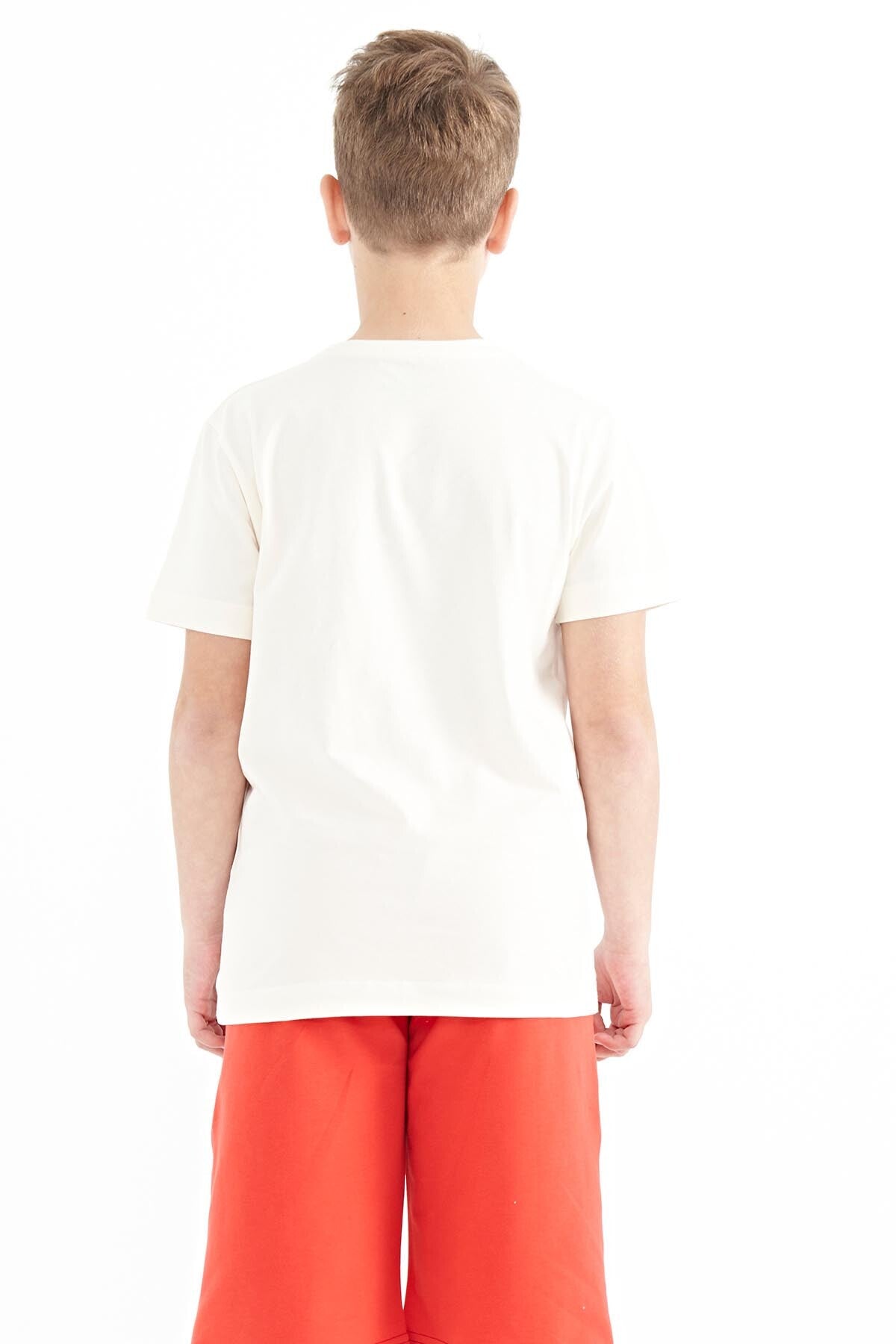 Ecru Print Letter O Collar Standard Fit Men's Kids T-Shirt - 11100