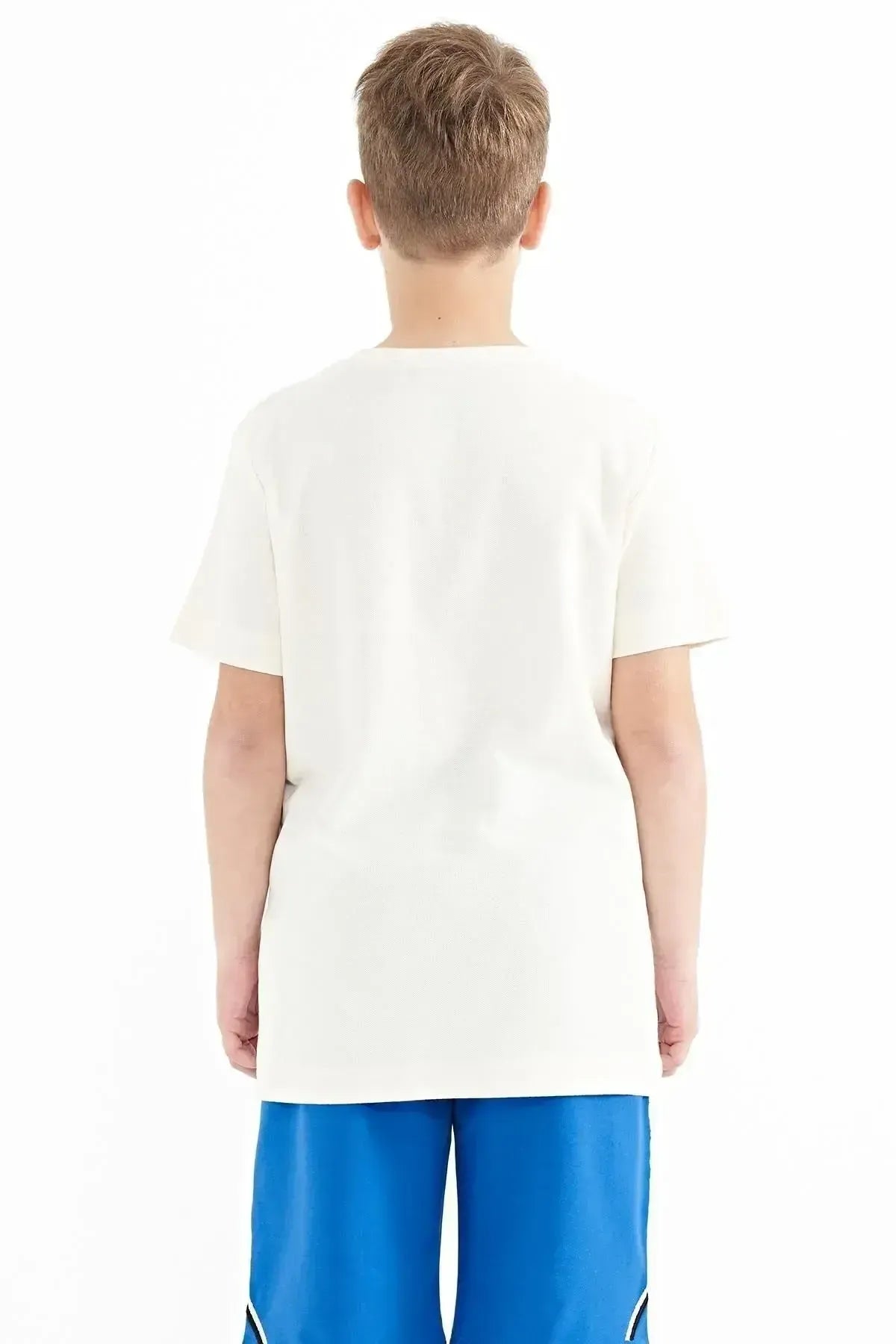 Ecru Print Round Neck Standard Fit Boys' T-Shirt - 11119