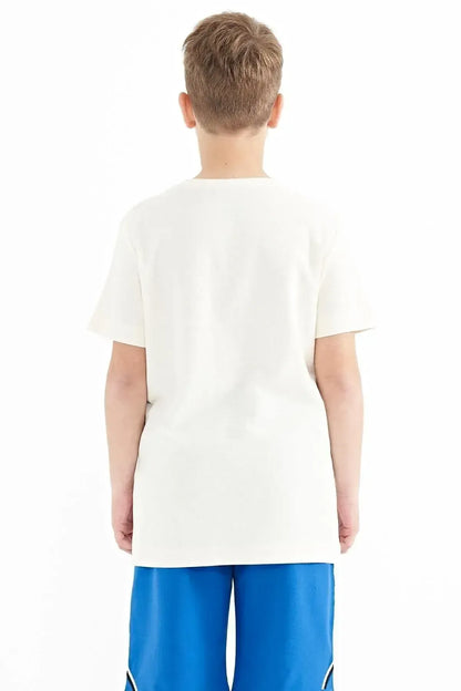 Ecru Print Round Neck Standard Fit Boys' T-Shirt - 11119