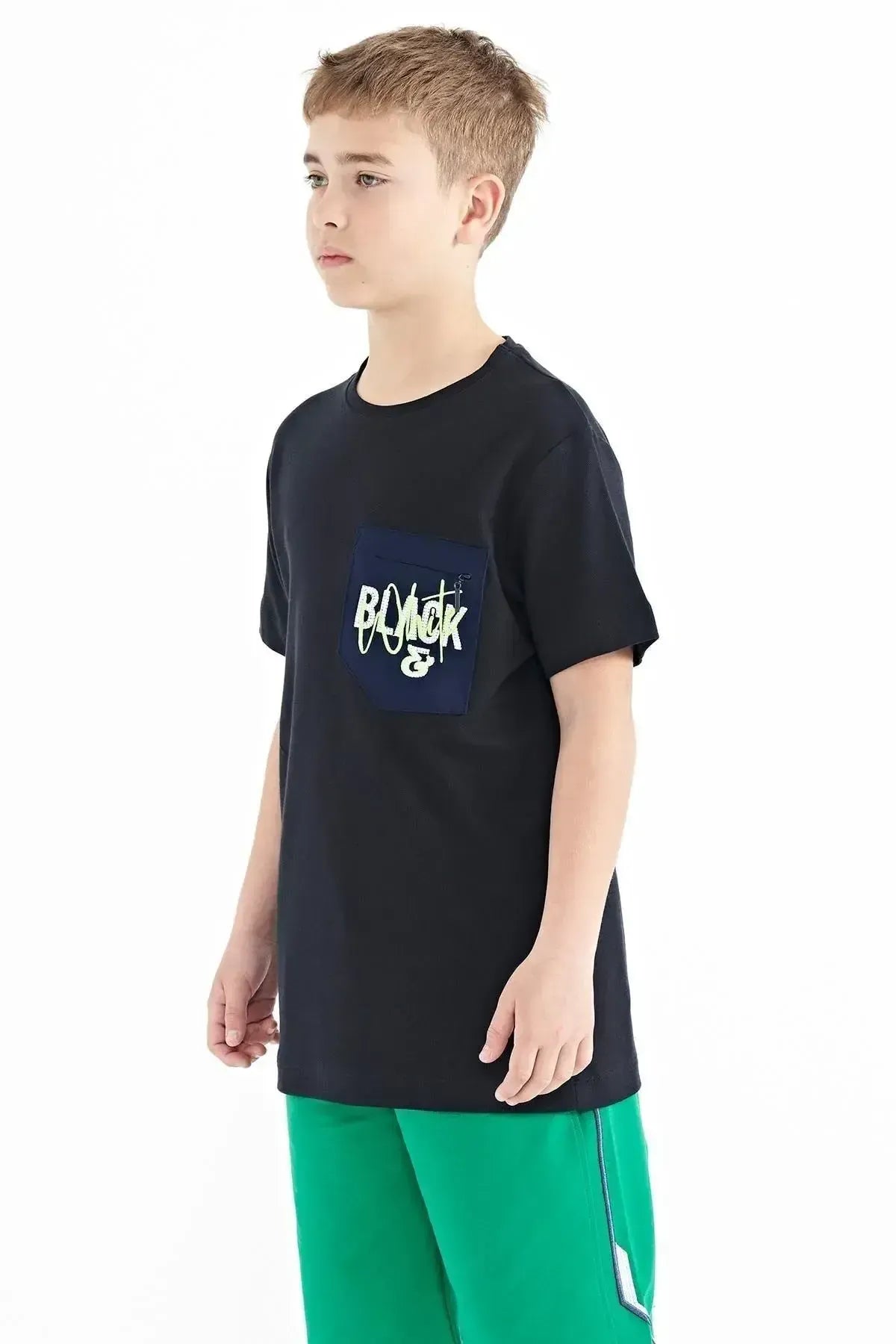 Lacivet Front Placket Embroidered O Collar Standard Fit Boys' T-Shirt - 11116