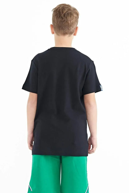 Lacivet Front Placket Embroidered O Collar Standard Fit Boys' T-Shirt - 11116