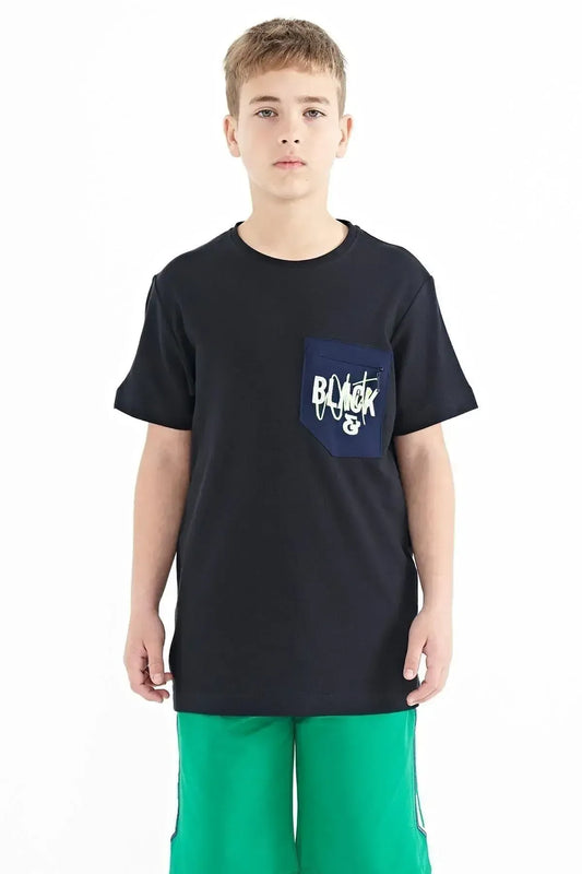 Lacivet Front Placket Embroidered O Collar Standard Fit Boys' T-Shirt - 11116