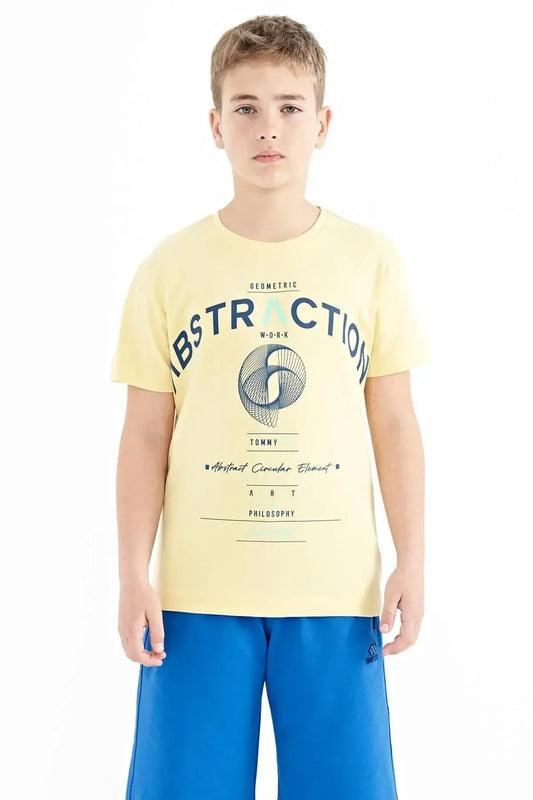 Yellow Print Detailed O Collar Standard Cut Boys' T-Shirt - 11103