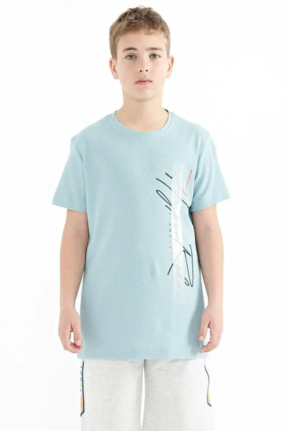 Olive Green Printed O Collar Standard Fit Boys' T-Shirt - 11119