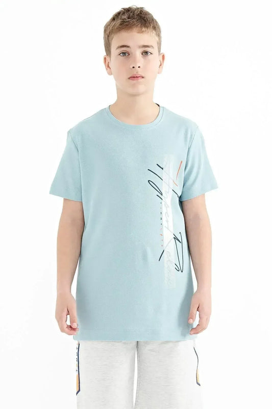 Olive Green Printed O Collar Standard Fit Boys' T-Shirt - 11119