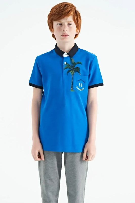 Printed Pocket Detailed Standard Fit Polo Collar Boys T-Shirt - 11144