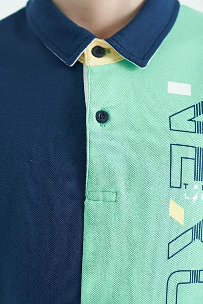 Color Block Print Detailed Standard Cut Polo Collar Boys' T-shirt - 11112