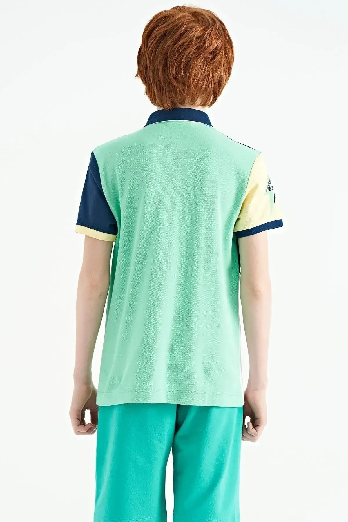 Color Block Print Detailed Standard Cut Polo Collar Boys' T-shirt - 11112