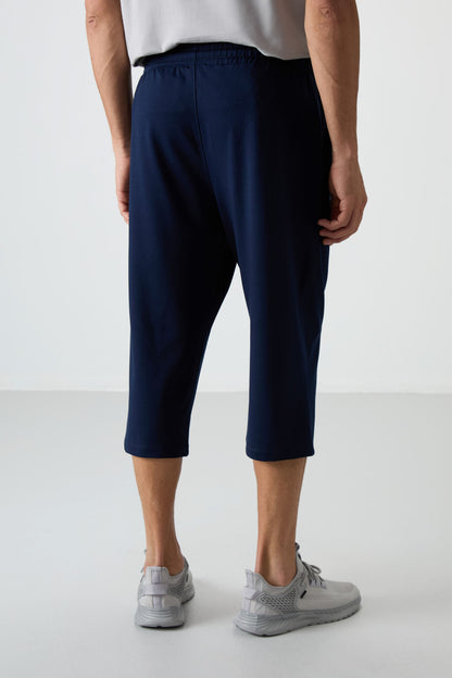 Indigo Cotton Soft Textured Standard Fit Embroidered Men's Capri - 83102