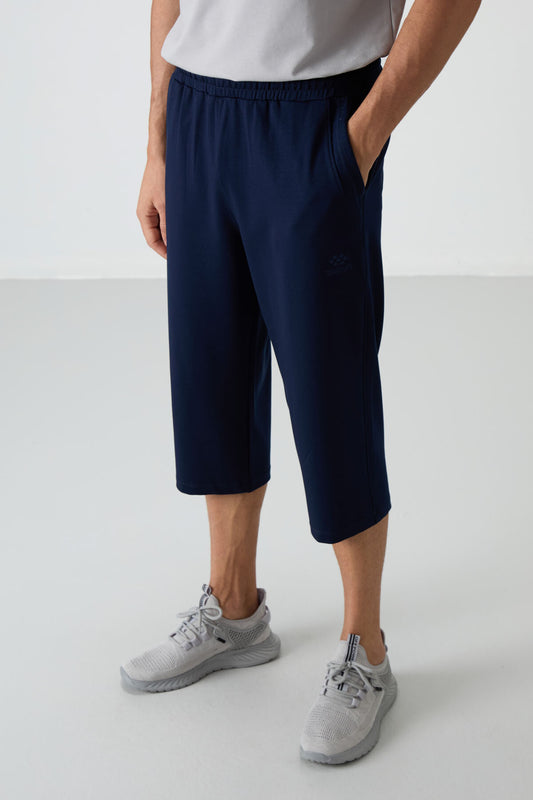 Indigo Cotton Soft Textured Standard Fit Embroidered Men's Capri - 83102