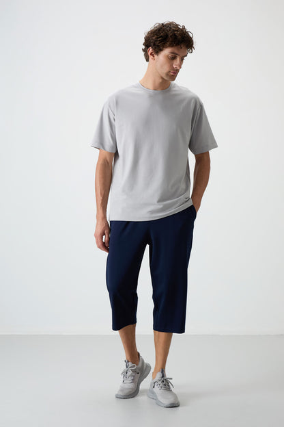 Indigo Cotton Soft Textured Standard Fit Embroidered Men's Capri - 83102