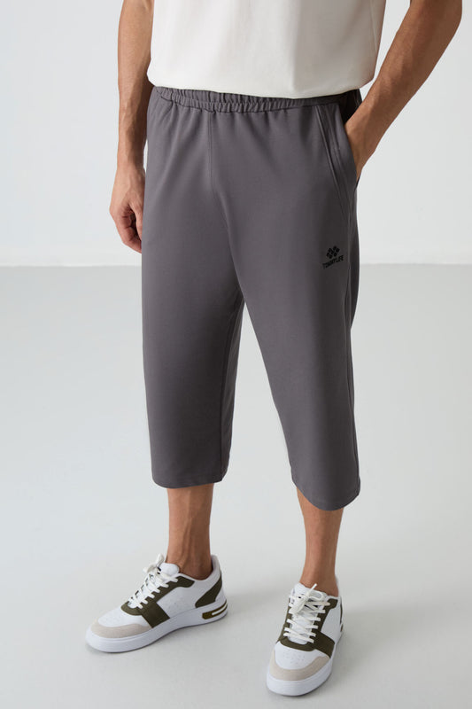 Dark Gray Cotton Soft Textured Standard Fit Embroidered Men's Capri - 83102