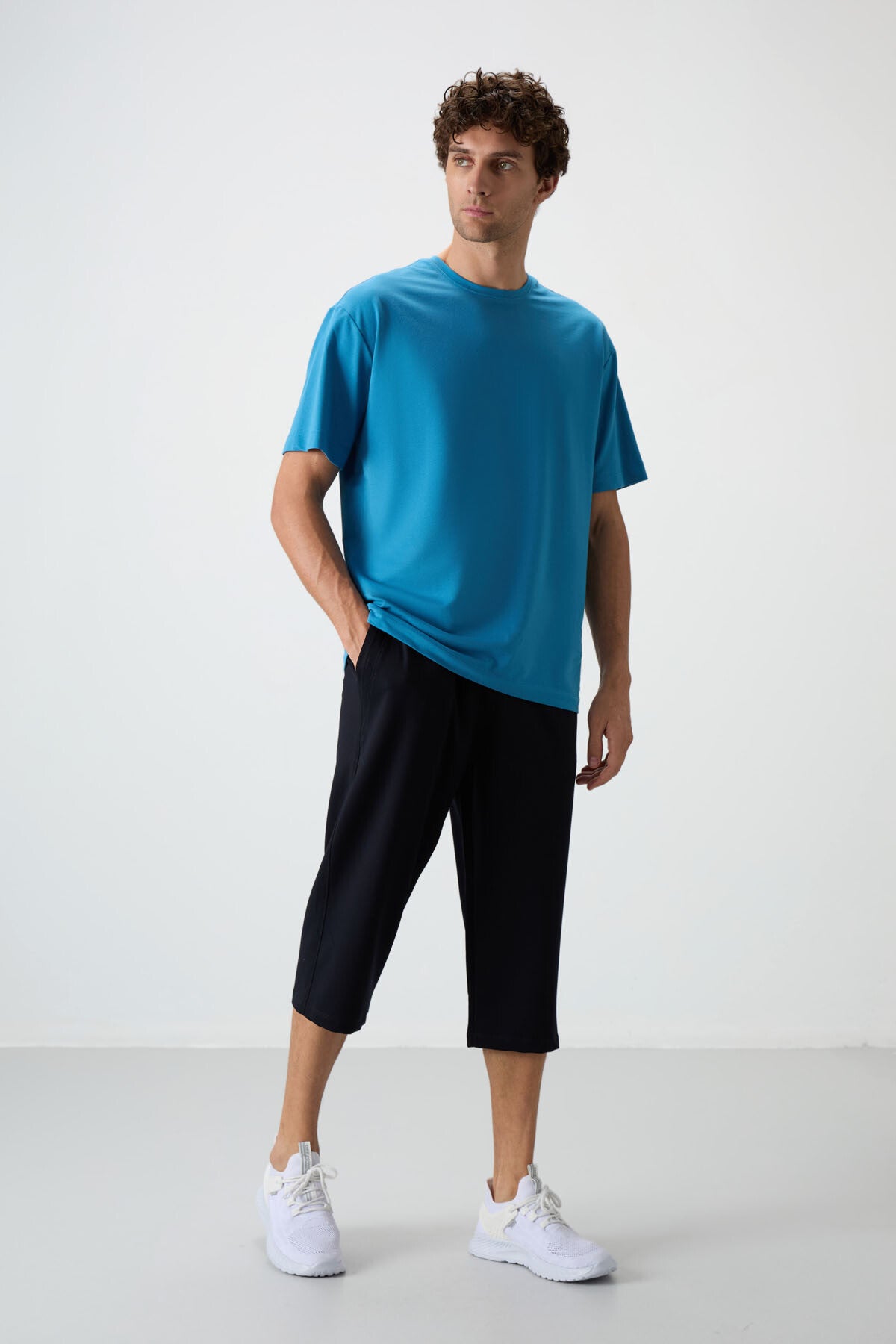 Navy Blue Cotton Soft Textured Standard Fit Embroidered Men's Capri - 83102