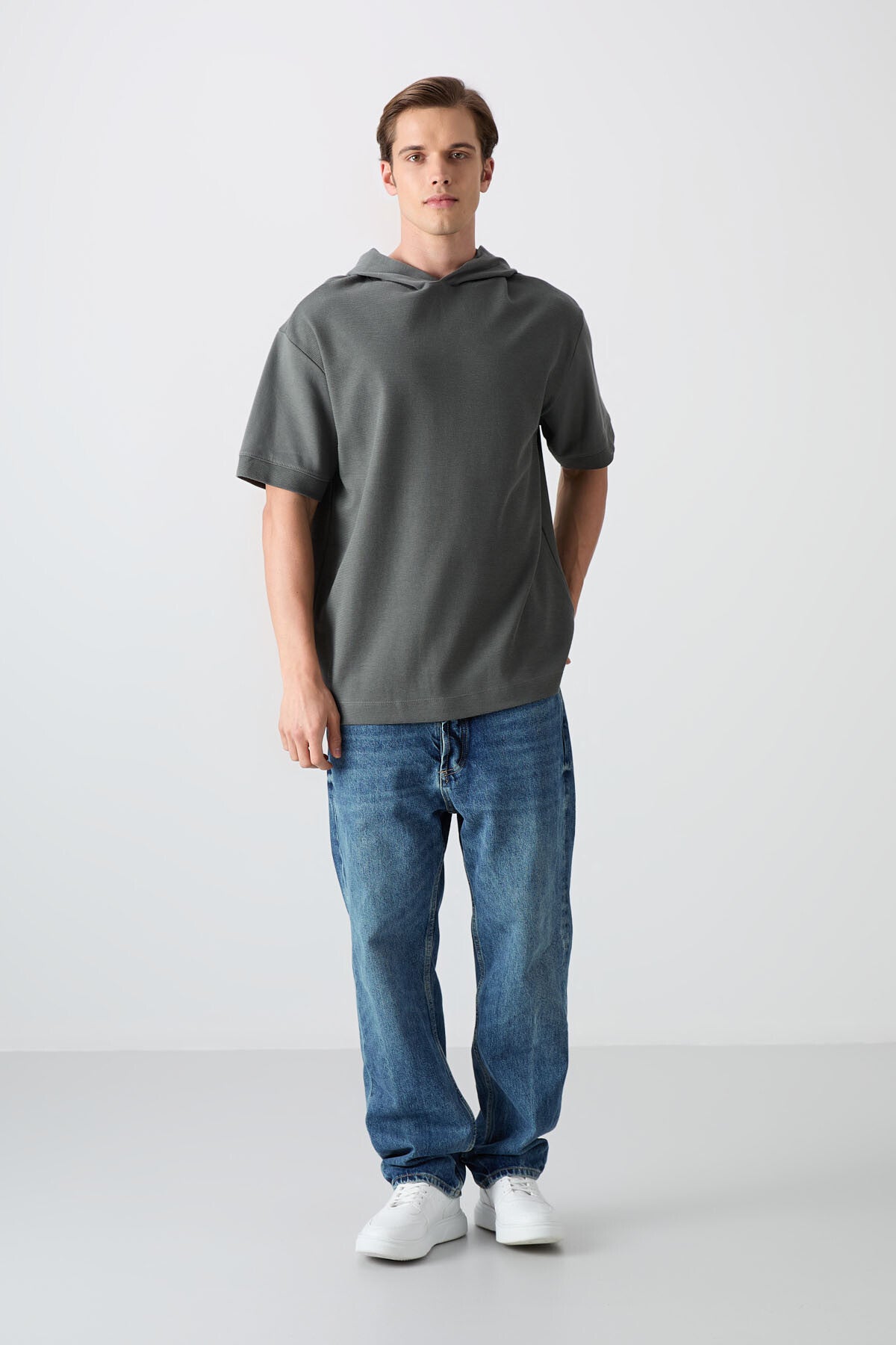 Cotton Thick Textured Surface Oversize Fit Basic Men's T-Shirt - 88335
