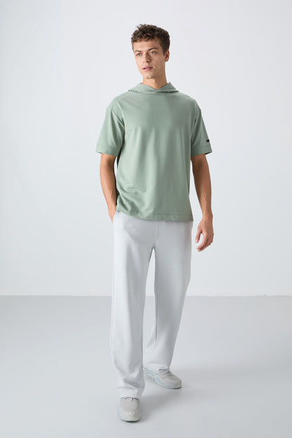 Light Green Cotton Thick Soft Textured Oversize Fit Basic Men's T-Shirt - 88352