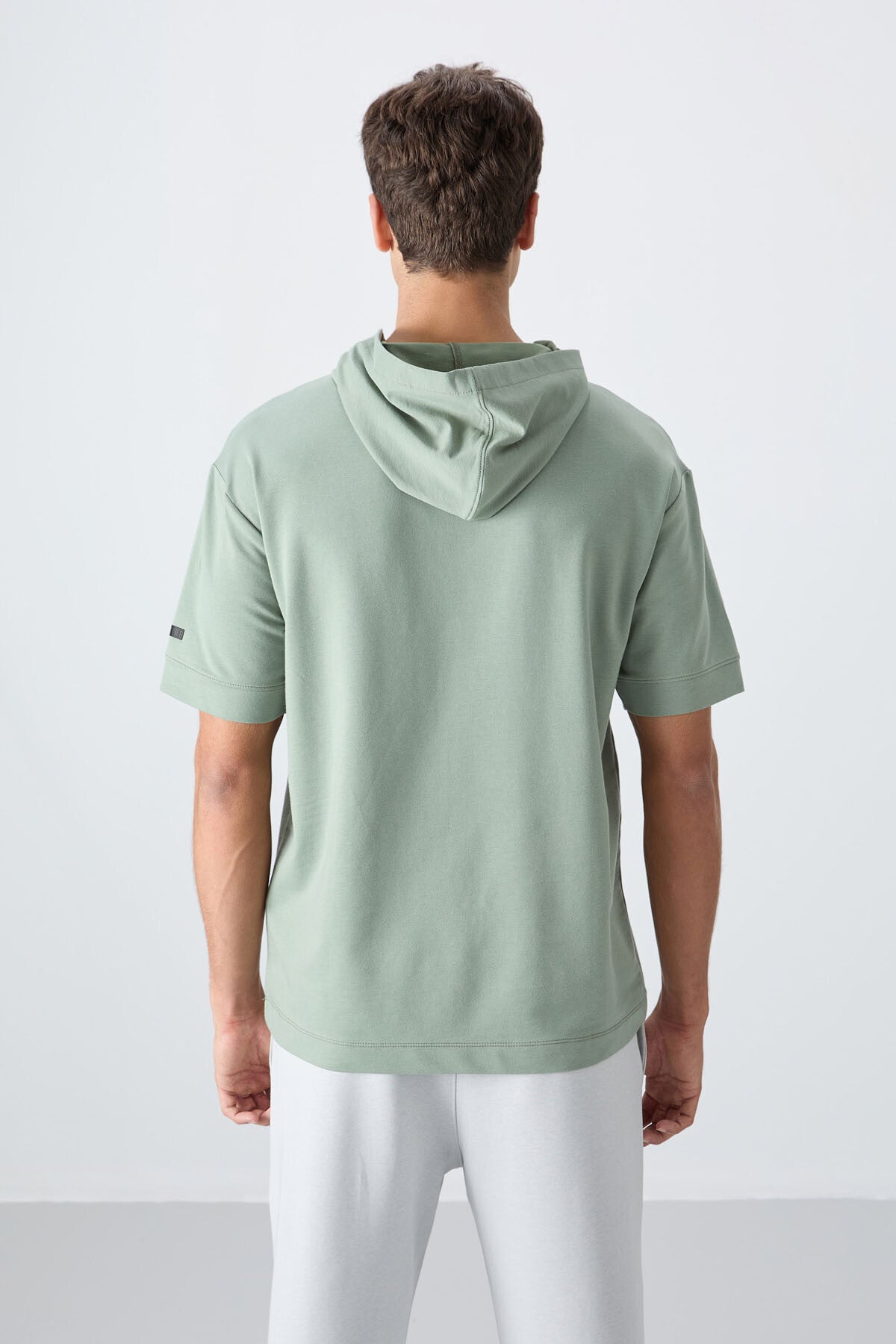 Light Green Cotton Thick Soft Textured Oversize Fit Basic Men's T-Shirt - 88352