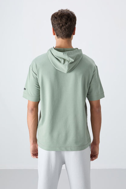 Light Green Cotton Thick Soft Textured Oversize Fit Basic Men's T-Shirt - 88352