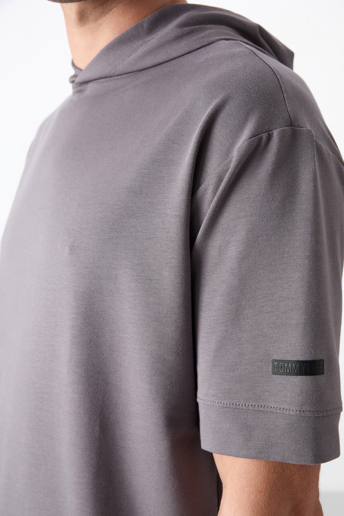 Dark Grey Cotton Thick Soft Textured Oversize Fit Basic Men's T-Shirt - 88352