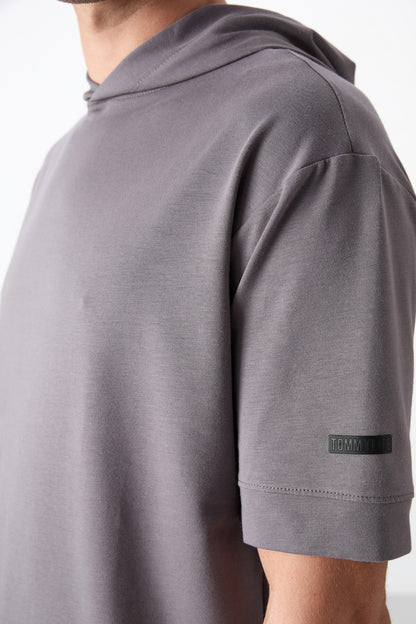 Dark Grey Cotton Thick Soft Textured Oversize Fit Basic Men's T-Shirt - 88352