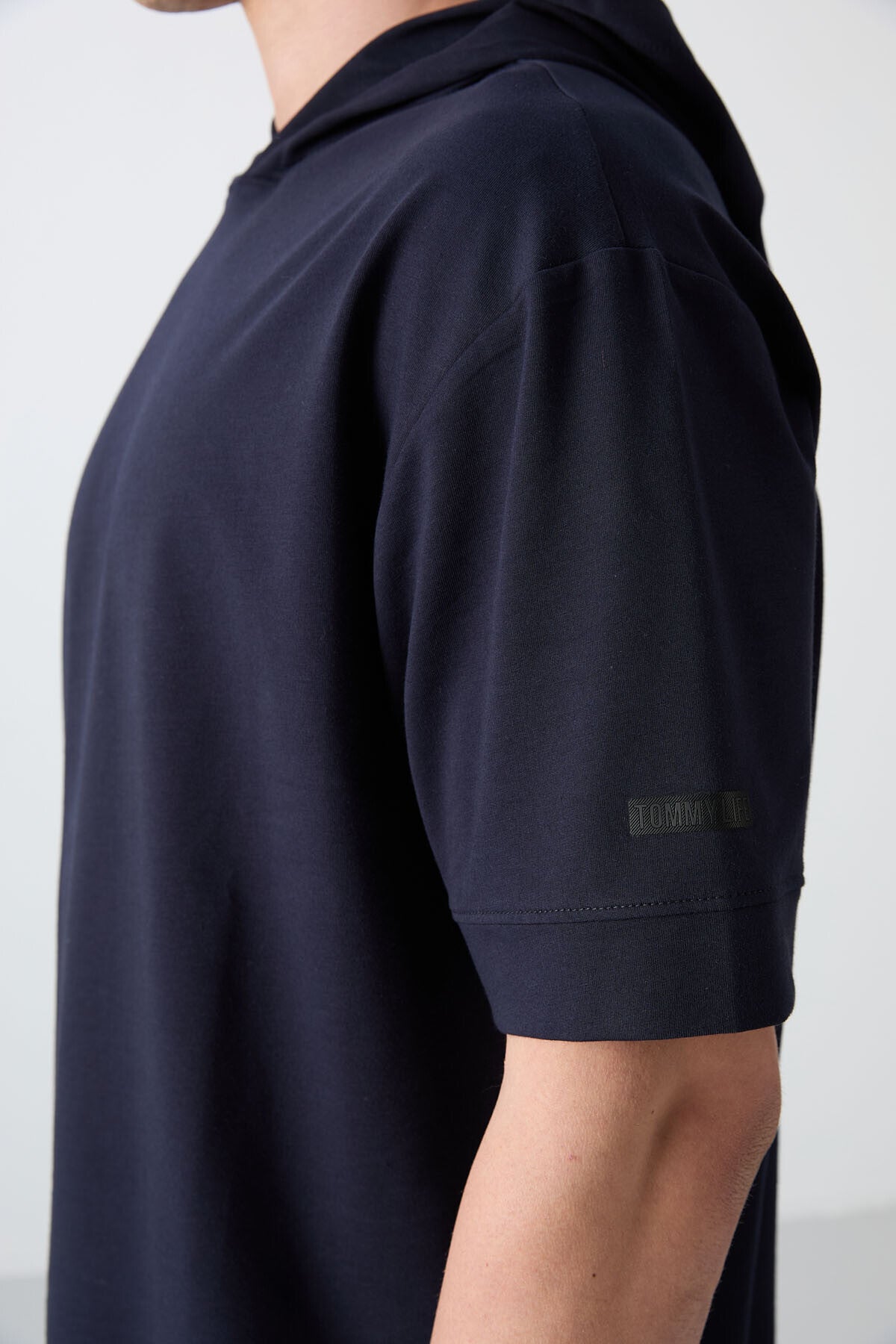 Navy Blue Cotton Thick Soft Textured Oversize Fit Basic Men's T-Shirt - 88352