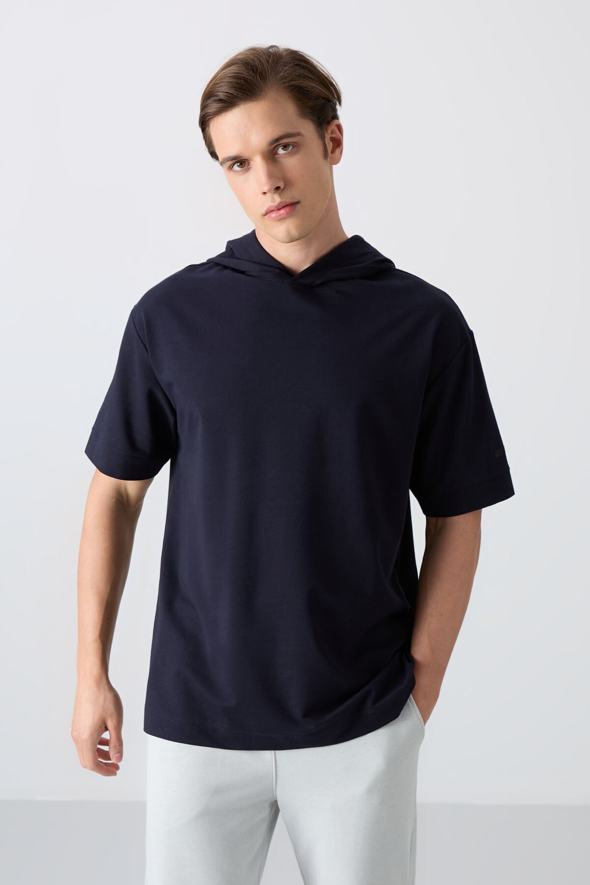 Navy Blue Cotton Thick Soft Textured Oversize Fit Basic Men's T-Shirt - 88352