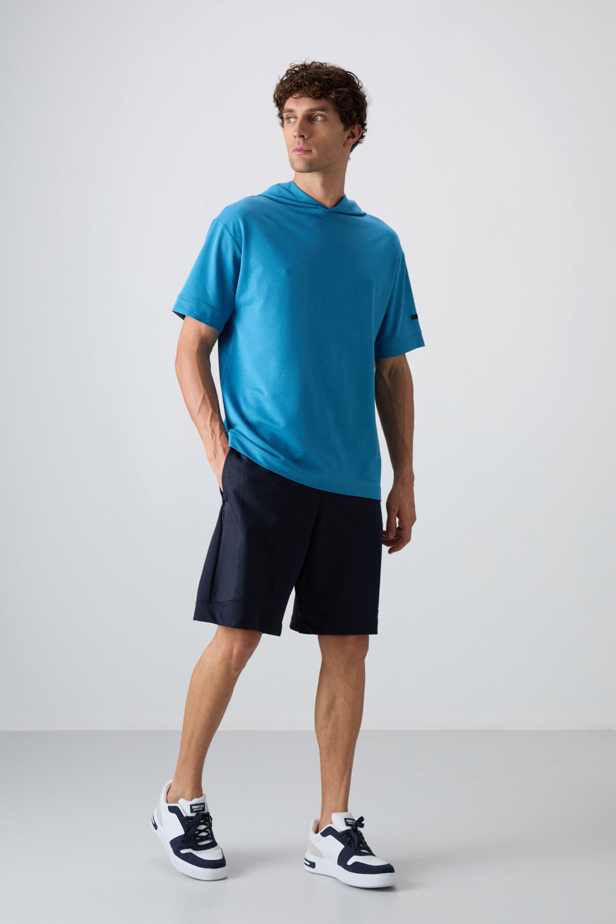 Petrol Blue Cotton Thick Soft Textured Oversize Fit Basic Men's T-Shirt - 88352