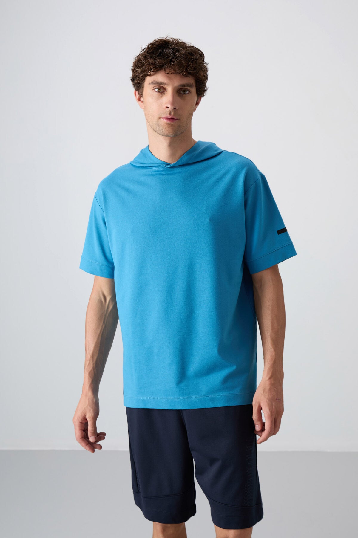 Petrol Blue Cotton Thick Soft Textured Oversize Fit Basic Men's T-Shirt - 88352