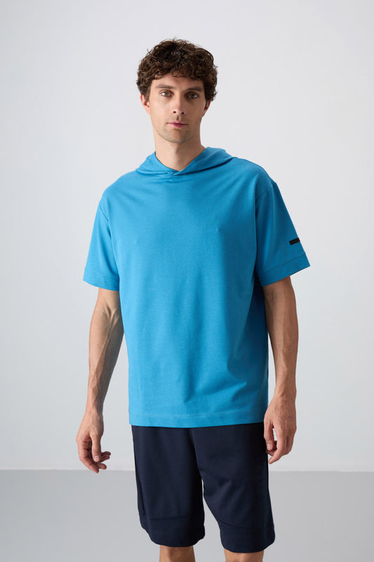 Petrol Blue Cotton Thick Soft Textured Oversize Fit Basic Men's T-Shirt - 88352