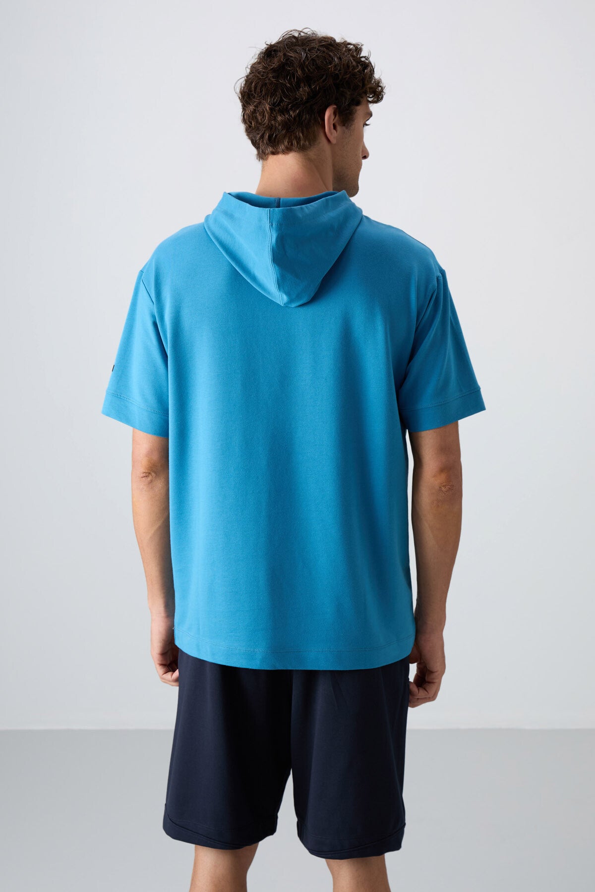 Petrol Blue Cotton Thick Soft Textured Oversize Fit Basic Men's T-Shirt - 88352
