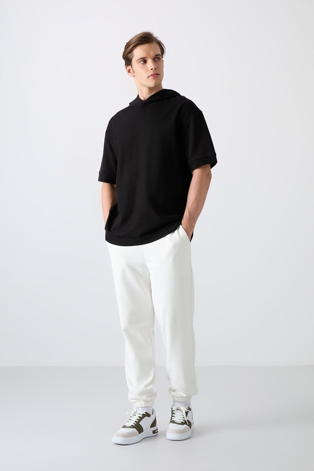 Black Cotton Thick Textured Surface Oversize Fit Basic Men's T-Shirt - 88335