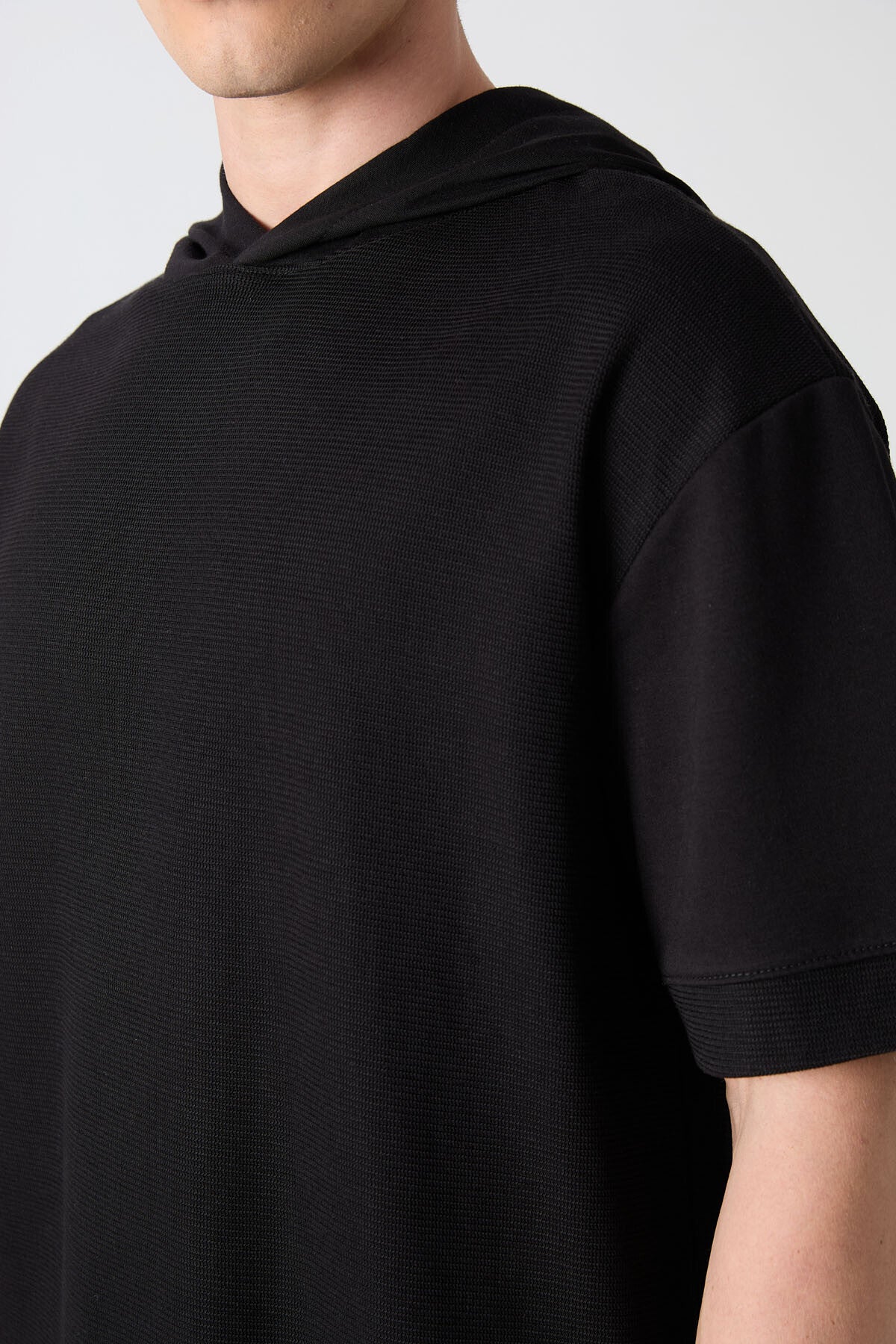 Black Cotton Thick Textured Surface Oversize Fit Basic Men's T-Shirt - 88335
