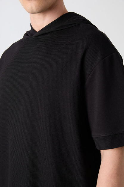 Black Cotton Thick Textured Surface Oversize Fit Basic Men's T-Shirt - 88335