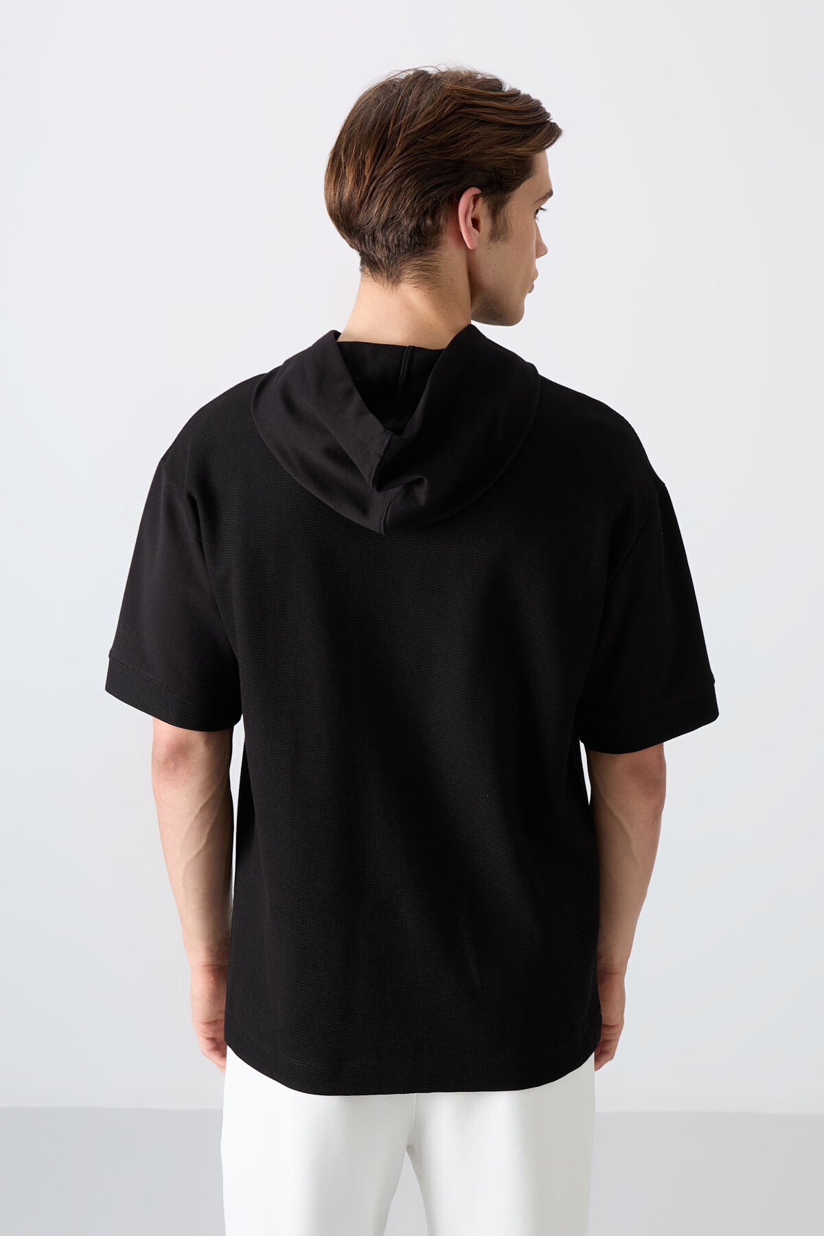 Black Cotton Thick Textured Surface Oversize Fit Basic Men's T-Shirt - 88335