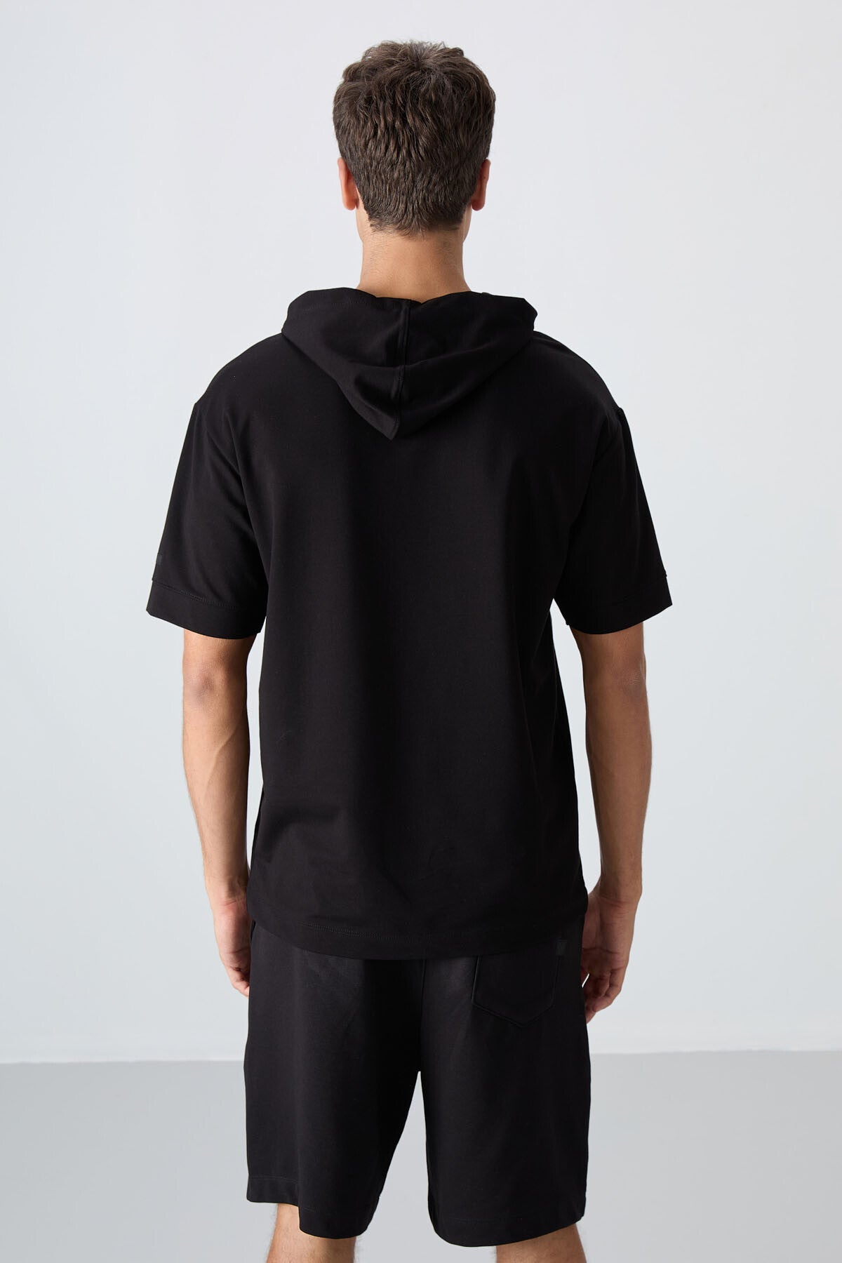 Black Cotton Thick Soft Textured Oversize Fit Basic Men's T-Shirt - 88352