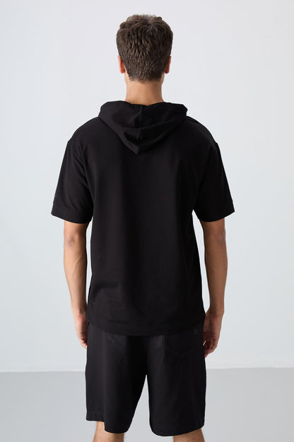 Black Cotton Thick Soft Textured Oversize Fit Basic Men's T-Shirt - 88352