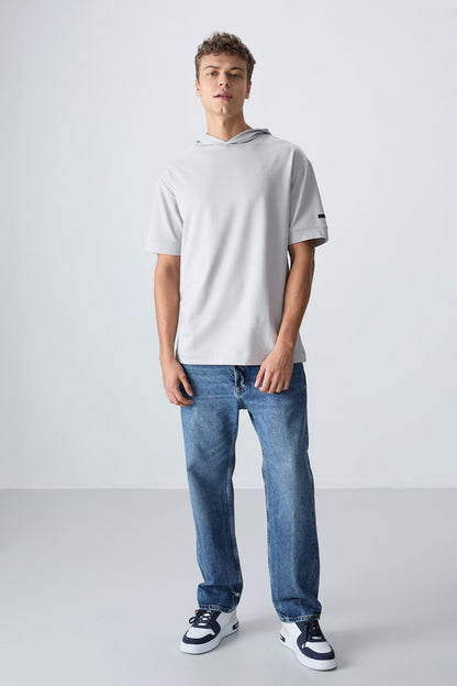 Stone Cotton Thick Soft Textured Oversize Fit Basic Men's T-Shirt - 88352