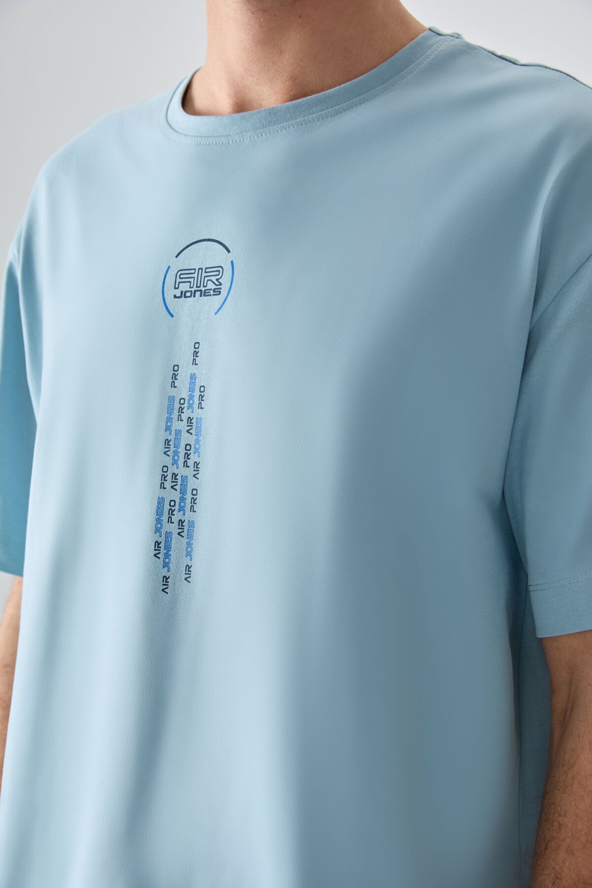 Light Blue 100% Cotton Thick Soft Textured Oversize Fit Printed Men's T-Shirt - 88355