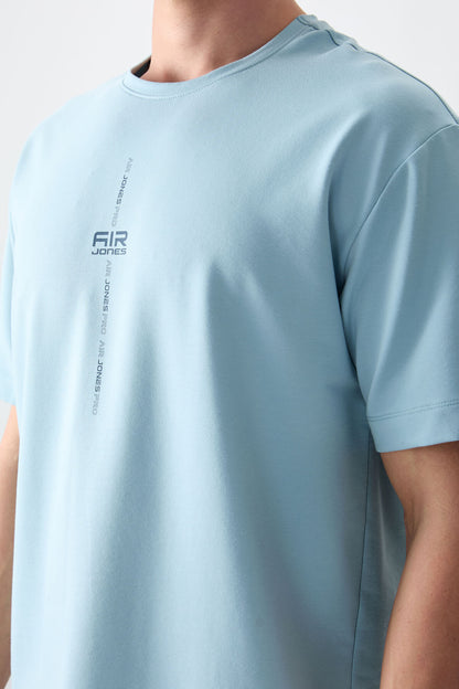 Light Blue Cotton Thick Soft Textured Oversize Fit Printed Men's T-Shirt - 88373