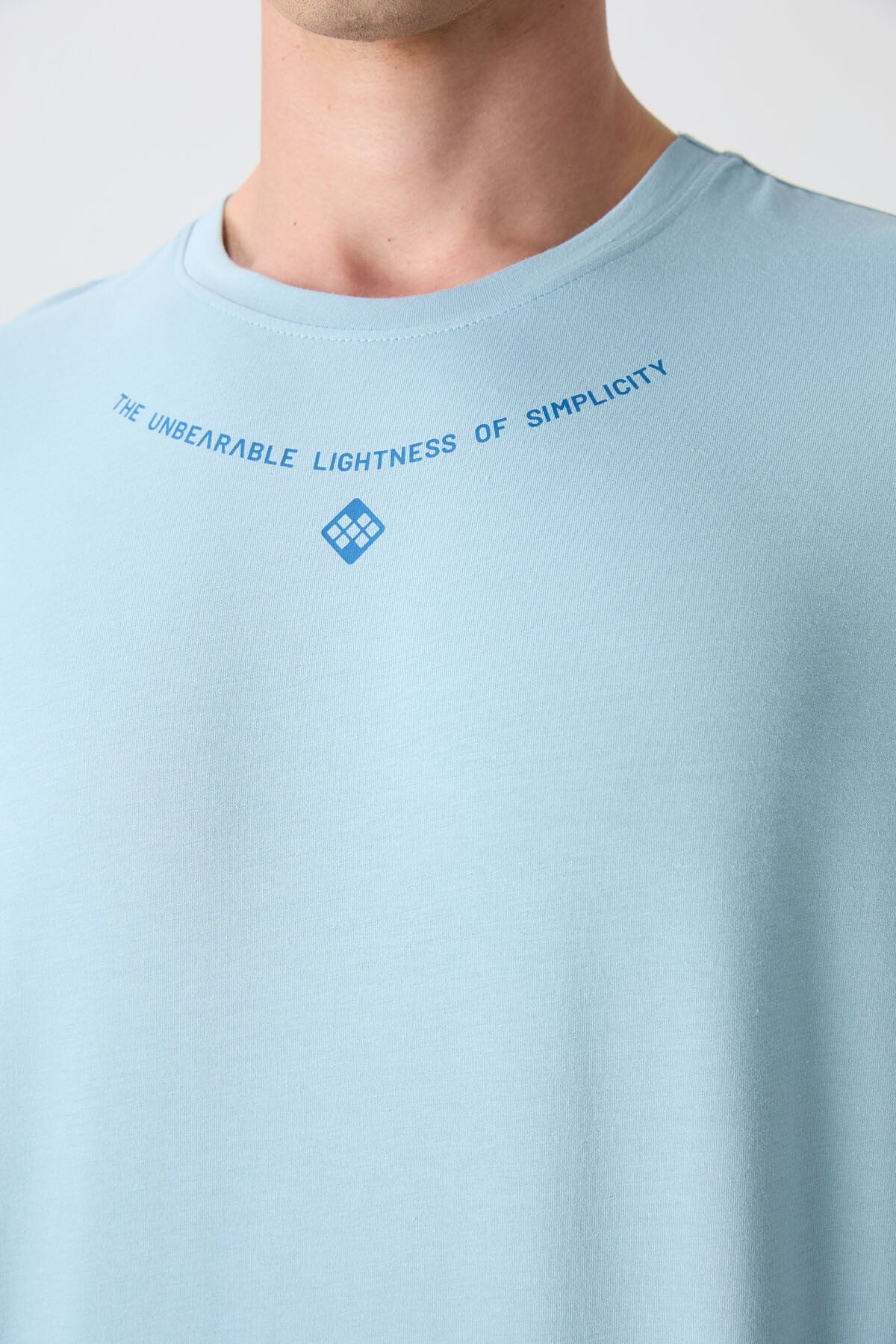 Light Blue Cotton Thick Soft Textured Oversize Fit Printed Men's T-Shirt - 88343