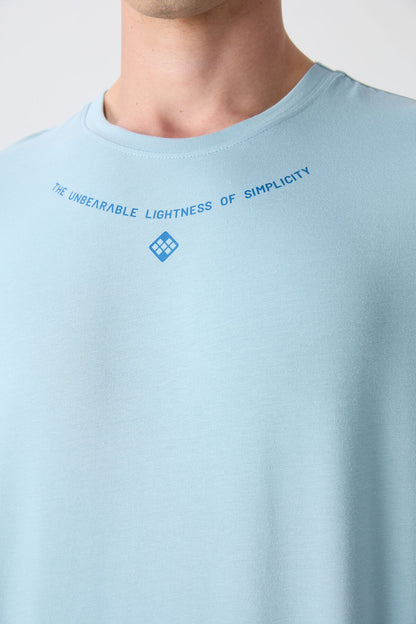 Light Blue Cotton Thick Soft Textured Oversize Fit Printed Men's T-Shirt - 88343
