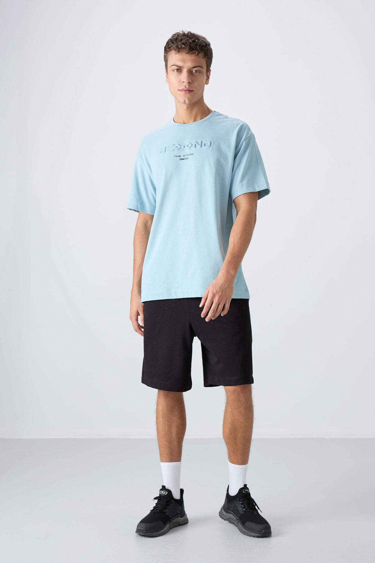Light Blue Cotton Thick Soft Textured Oversize Fit Printed Men's T-Shirt - 88328